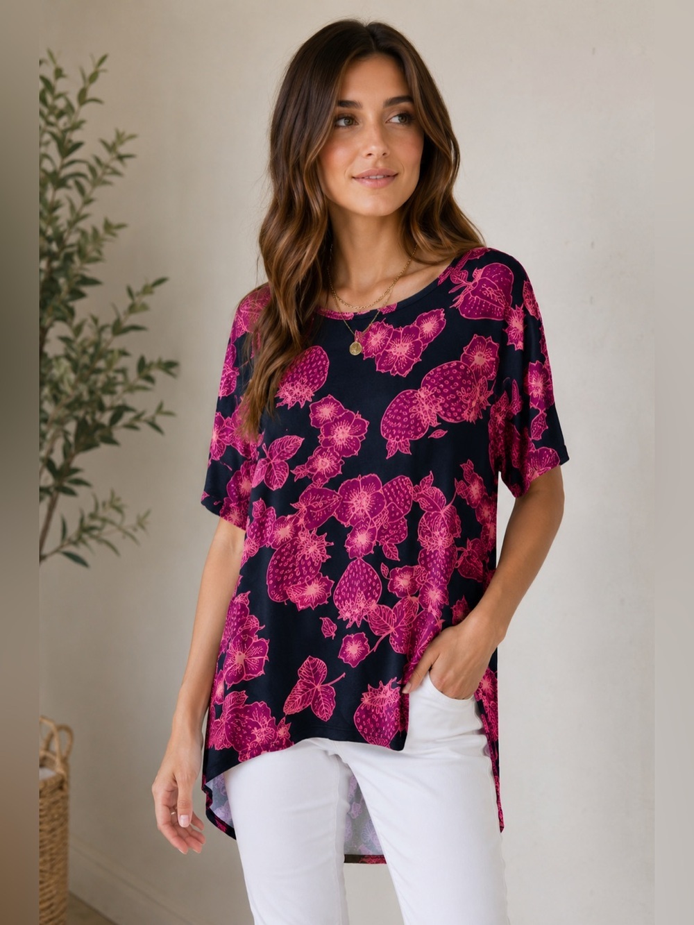 NEW • Lularoe • Irma Tunic Strawberry Floral Pink